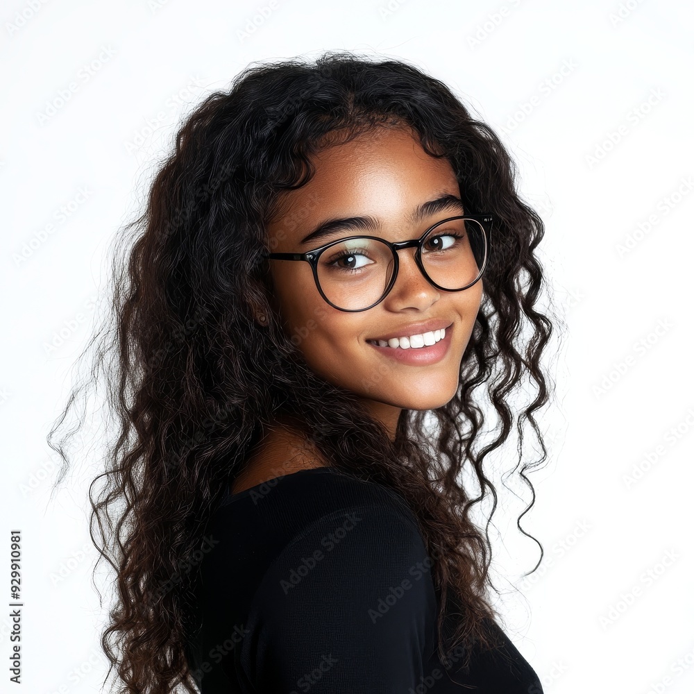 Obraz premium Angry young woman wearing glasses and smiling, isolated on transparent background