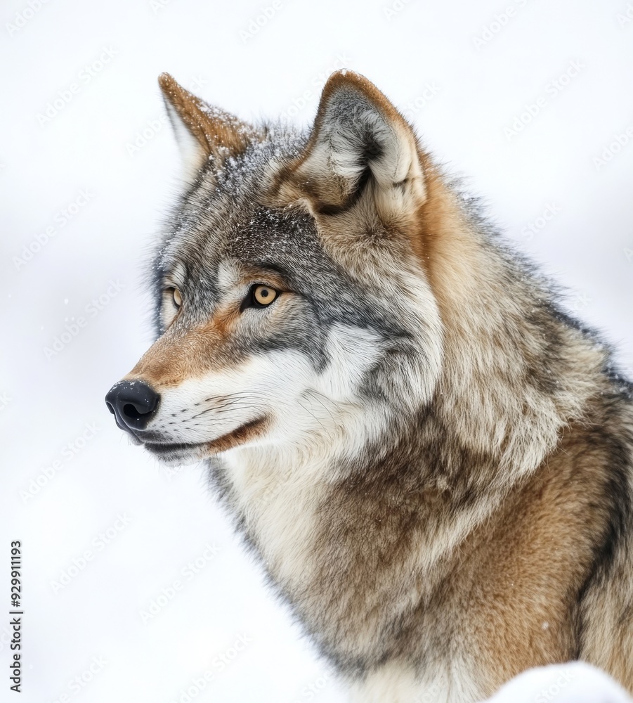 Isolated gray wolf on a white background, wildlife photography, close up Isolated gray wolf on a white background, wildlife photography, close up