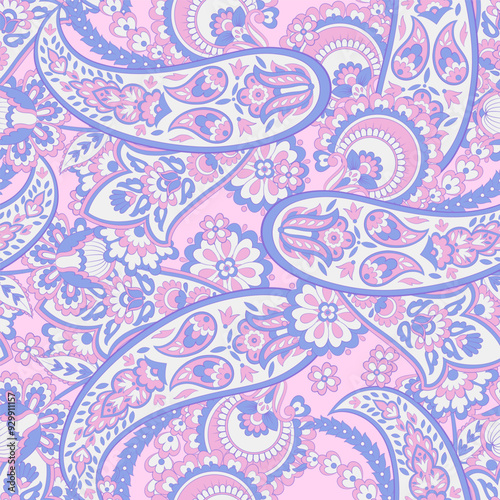 Paisley Floral Vector Pattern. Seamless Asian Textile Background