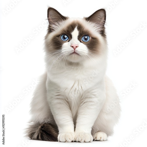 Siamese kitten looking forward, isolated on transparent background