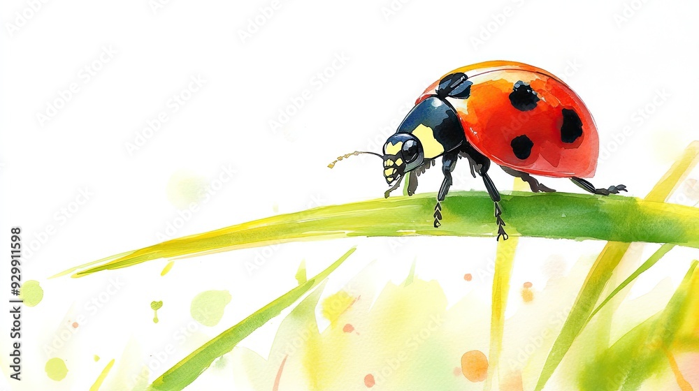 Vibrant Watercolor Illustration of a Ladybug on a Leaf with a Soft, Colorful Background Vibrant Watercolor Illustration of a Ladybug on a Leaf with a Soft, Colorful Background