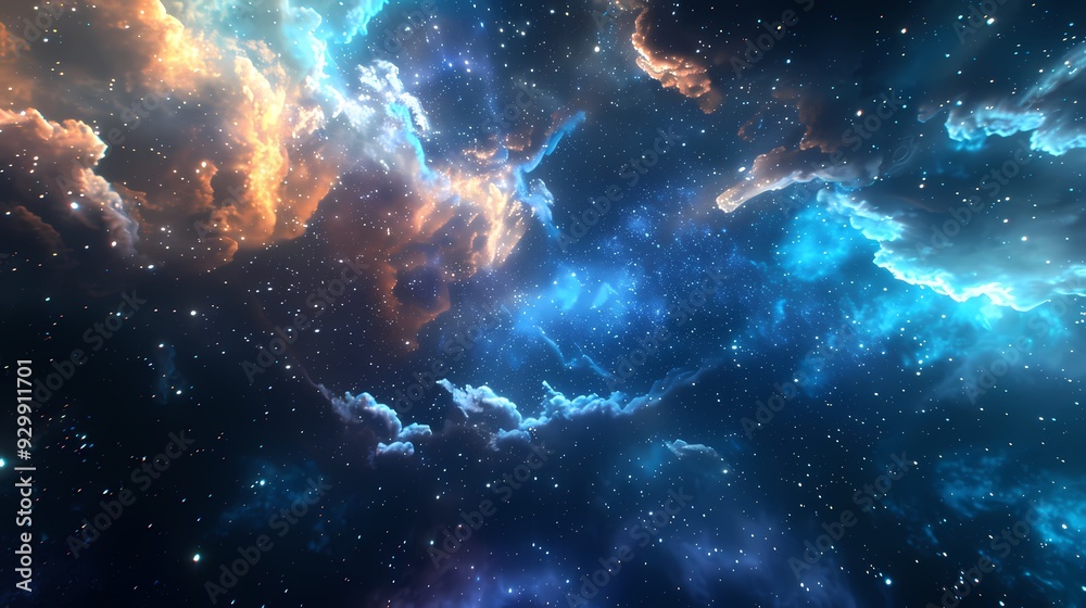 3D scene with vibrant swirling nebula and distant stars. Background with space 3D scene with vibrant swirling nebula and distant stars. Background with space