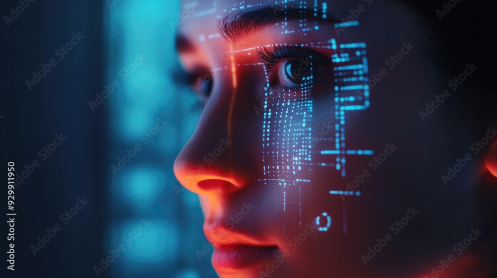 Closeup of a Woman's Face with Digital Overlay Closeup of a Woman's Face with Digital Overlay
