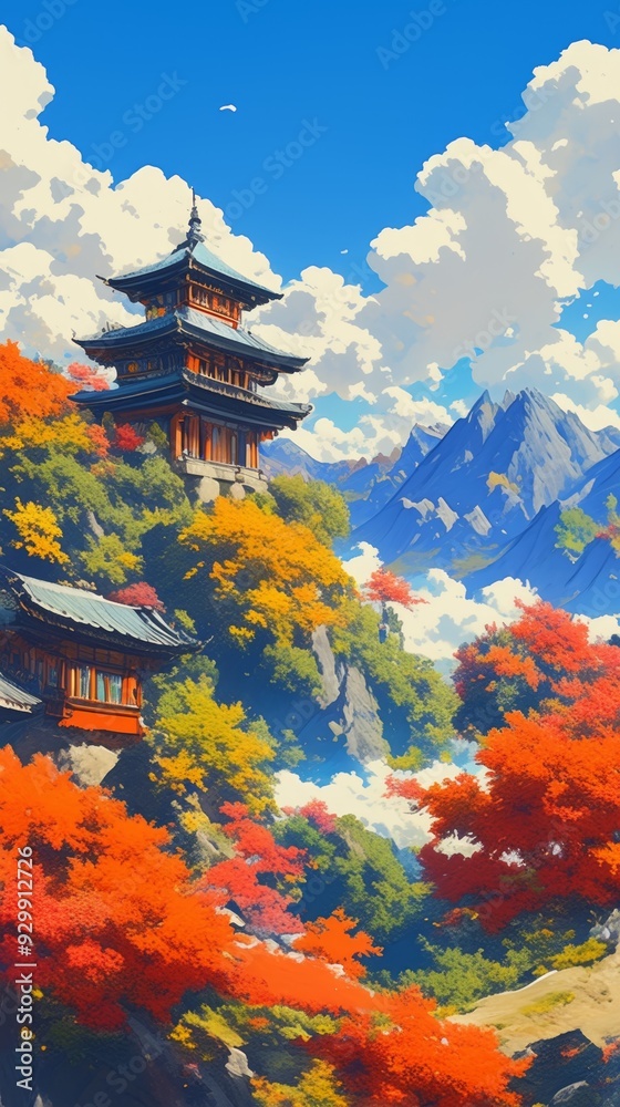 Enchanting Chinese Temple Landscape: Anime-Style Forest and Mountain Scenery for Creative Marketing. Vibrant Digital Art Illustration Ideal for UI Design, Web Posters, and 4K Wallpapers. Captivating C Enchanting Chinese Temple Landscape: Anime-Style Forest and Mountain Scenery for Creative Marketing. Vibrant Digital Art Illustration Ideal for UI Design, Web Posters, and 4K Wallpapers. Captivating C