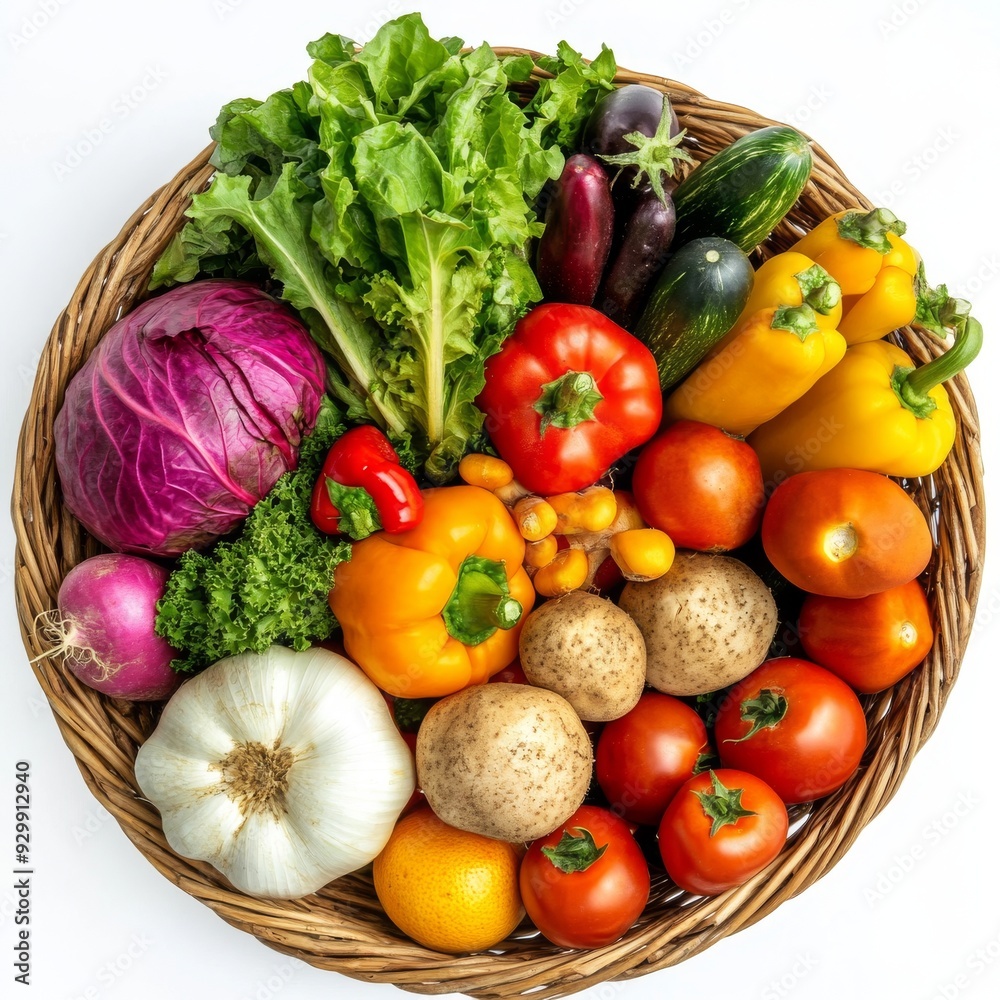 Fruits and vegetables in a basket on a transparent background Fruits and vegetables in a basket on a transparent background