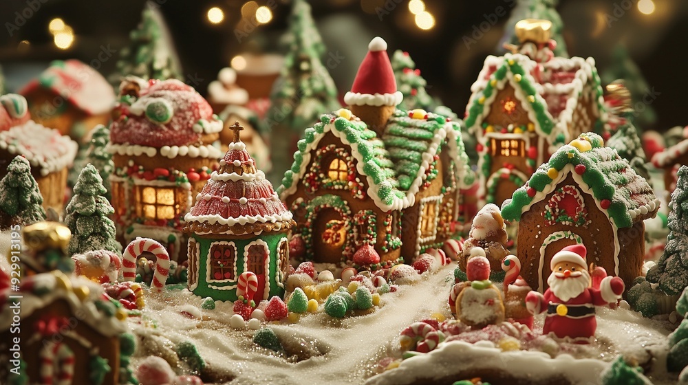 Fototapeta premium christmas decoration, A Christmas Santa village made of cookies and candy, chritsmas village landscape, gingerbread houses