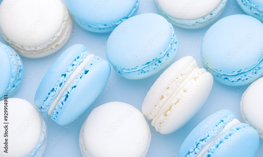 Obraz premium many blue and white macarons, Generative AI