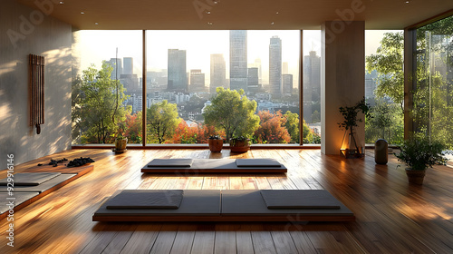 Serene interior with city v...