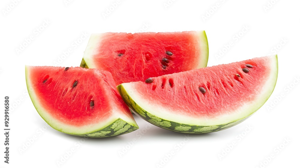 Three slices of ripe watermelon isolated on white background. Three slices of ripe watermelon isolated on white background.