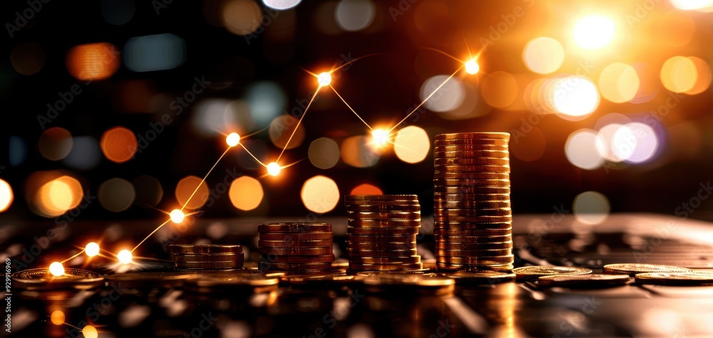 Close-up of coins with a glowing background, representing growth and financial success in a vibrant and dynamic setting. Close-up of coins with a glowing background, representing growth and financial success in a vibrant and dynamic setting.