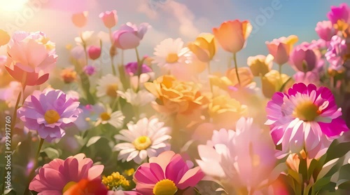 beautiful background of colorful flowers with bright atmosphere, 4k video, generated ai