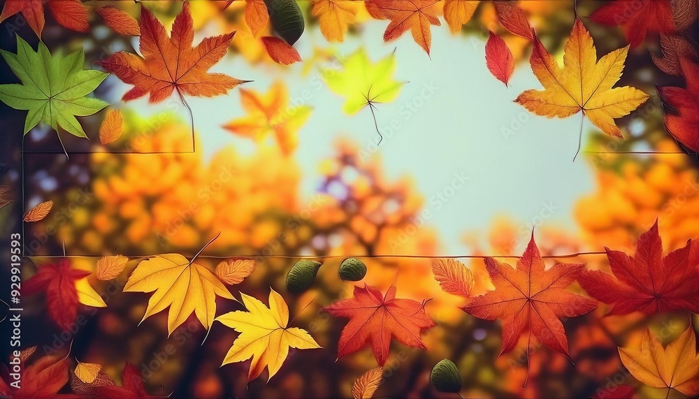 秋の紅葉と落ち葉のタイトルフレーム