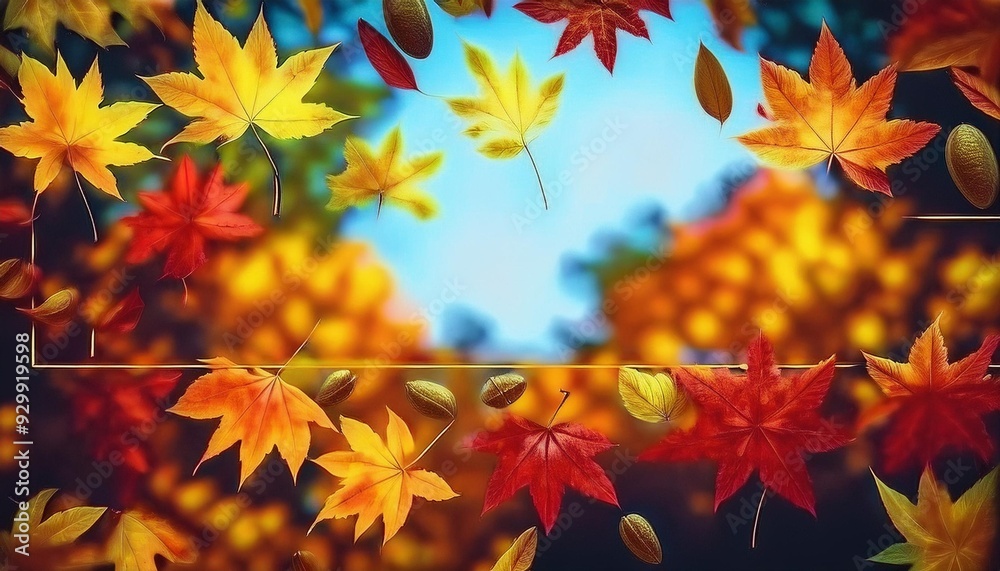 秋の紅葉と落ち葉のタイトルフレーム