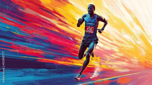 A digital illustration of the marathon runner vibrant colorful for poster banner.