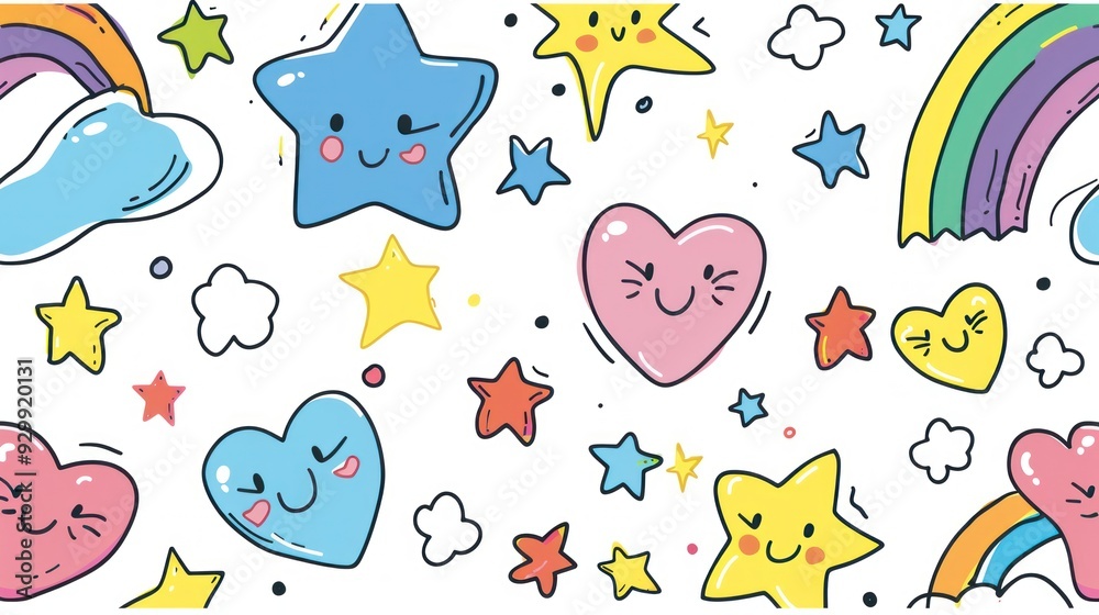 Obraz premium Colorful Doodle Pattern with Hearts and Stars