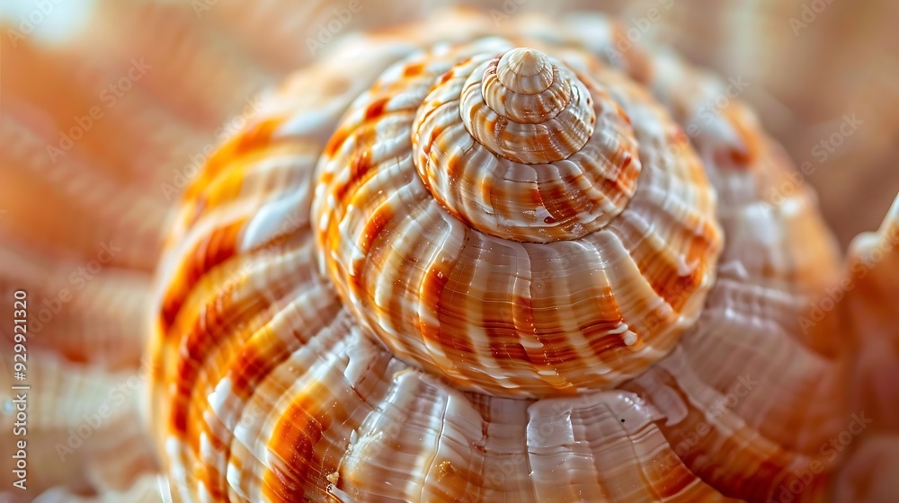 Close-up Macro Photo of a Spiral Seashell with Orange and White Stripes Close-up Macro Photo of a Spiral Seashell with Orange and White Stripes