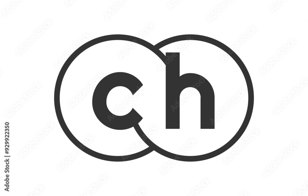CH business company emblem with outline rounds and letters c h. Logo template of two merged circles for brand identity, logotype. Vector Infinity symbol CH business company emblem with outline rounds and letters c h. Logo template of two merged circles for brand identity, logotype. Vector Infinity symbol