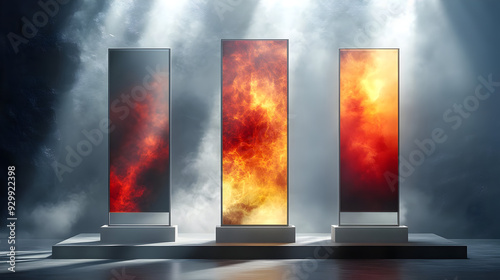 Three illuminated panels di...