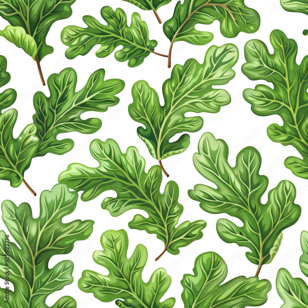 A Pattern of Green Oak Leaves on a White Background A Pattern of Green Oak Leaves on a White Background