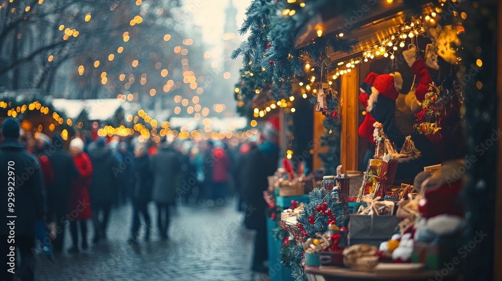 Fototapeta premium Christmas Market Evening Scene
