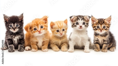 Animals sitting together in a group, isolated on white background