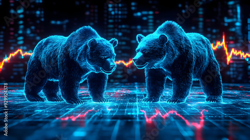 Two glowing bears on a digi...