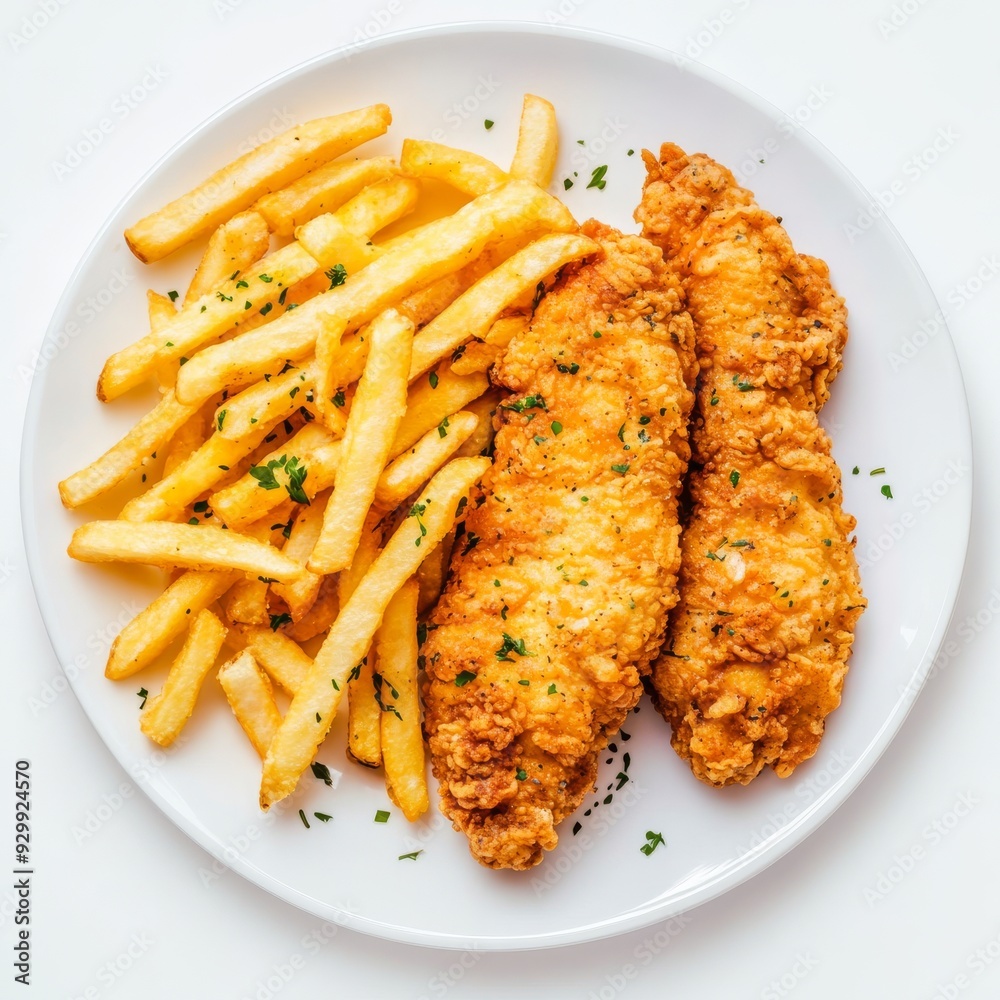 French fries and chicken strips on a transparent background French fries and chicken strips on a transparent background