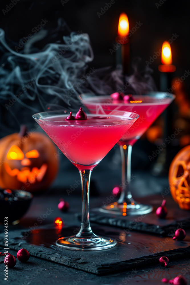 Cocktails for halloween with halloween decoration in the background
