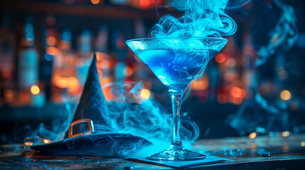 Blue cocktail, mixed for halloween, halloween drink