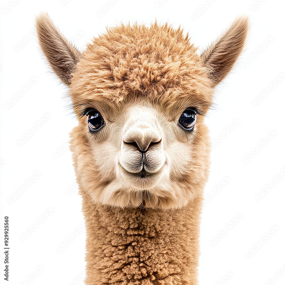 Obraz premium An isolated white background shows a cute baby alpaca.