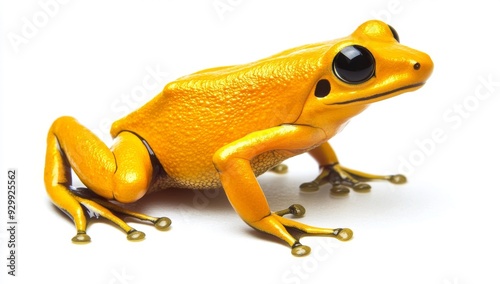 Isolated yellow frog from the Amazonian rainforest on a white, transparent background photo