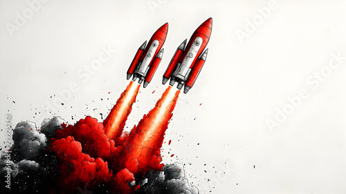 Two red rockets launching a...