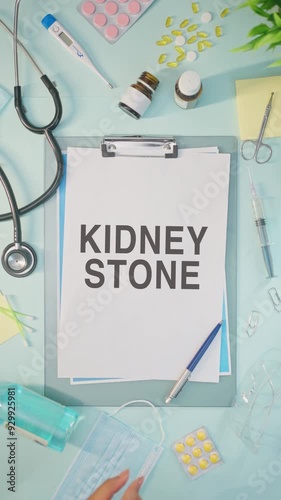 VERTICAL VIDEO OF KIDNEY STONE WRITTEN ON MEDICAL PAPER
