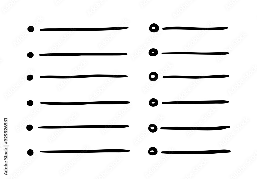 Doodle black bullet list, hand drawn sketch checklist. Notebook schedule, task paper planner Doodle black bullet list, hand drawn sketch checklist. Notebook schedule, task paper planner
