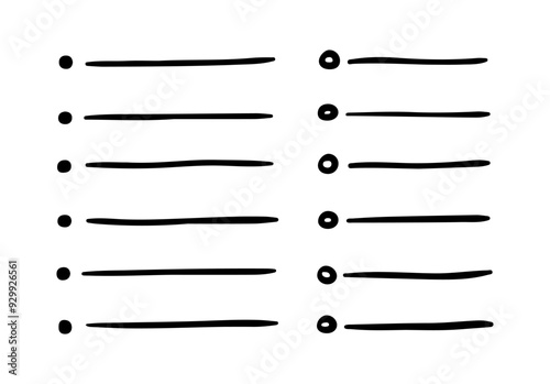 Doodle black bullet list, hand drawn sketch checklist. Notebook schedule, task paper planner