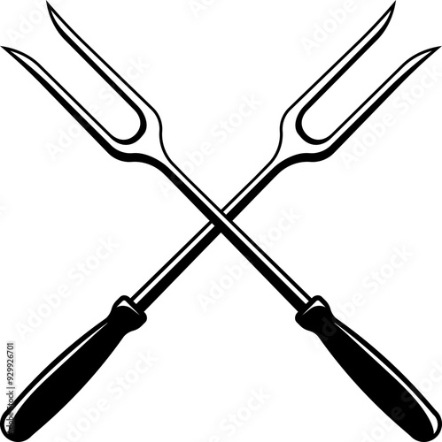 Crossed forks. Barbecue logo. Silhouette style.