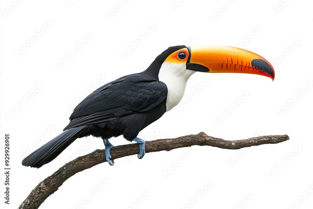 Angry toucan on a branch with transparent background Angry toucan on a branch with transparent background