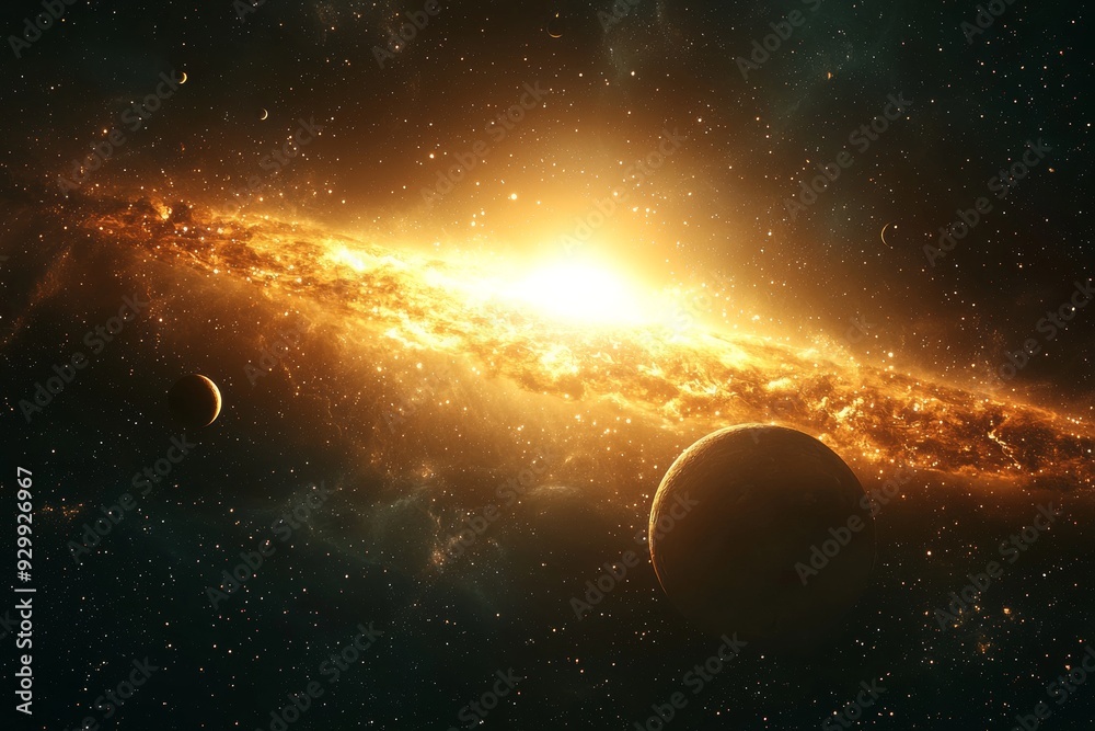 Naklejka premium Space cosmic illustration with planets scene created with Generative AI