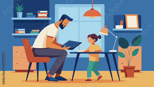 Homeschooling Environment: A parent helping their child with homeschooling in a cozy and organized home setup.
