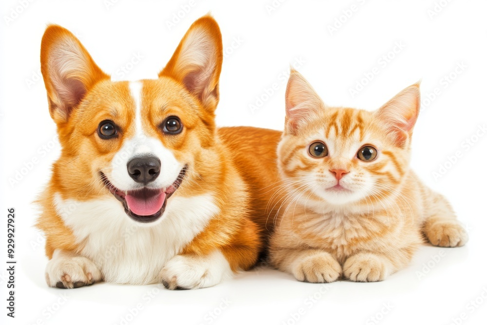 Golden retriever dog and tabby cat on transparent background Golden retriever dog and tabby cat on transparent background