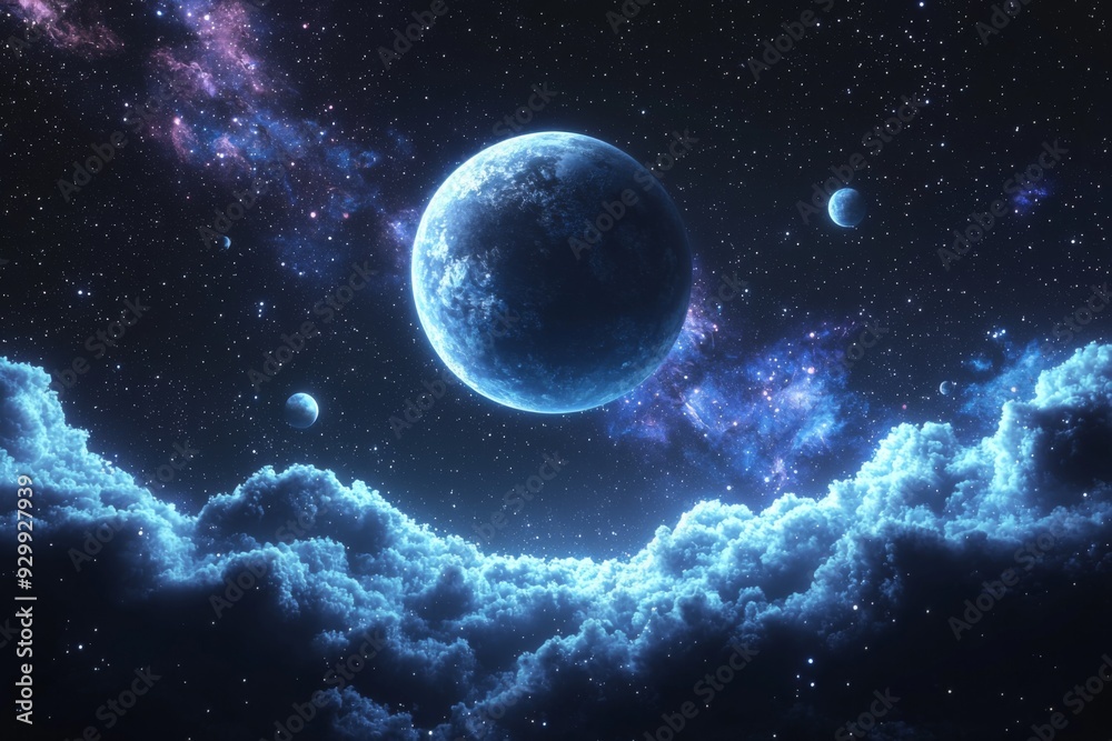 Fototapeta premium Space cosmic illustration with planets scene created with Generative AI