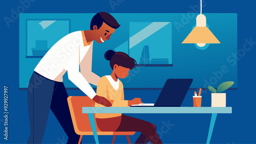 Teacher-Student Interaction: A teacher helping a student with an assignment one-on-one in the classroom.
