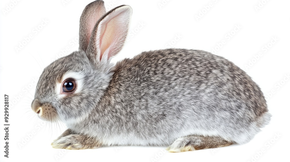 Fototapeta premium Grey rabbit isolated on transparent white background