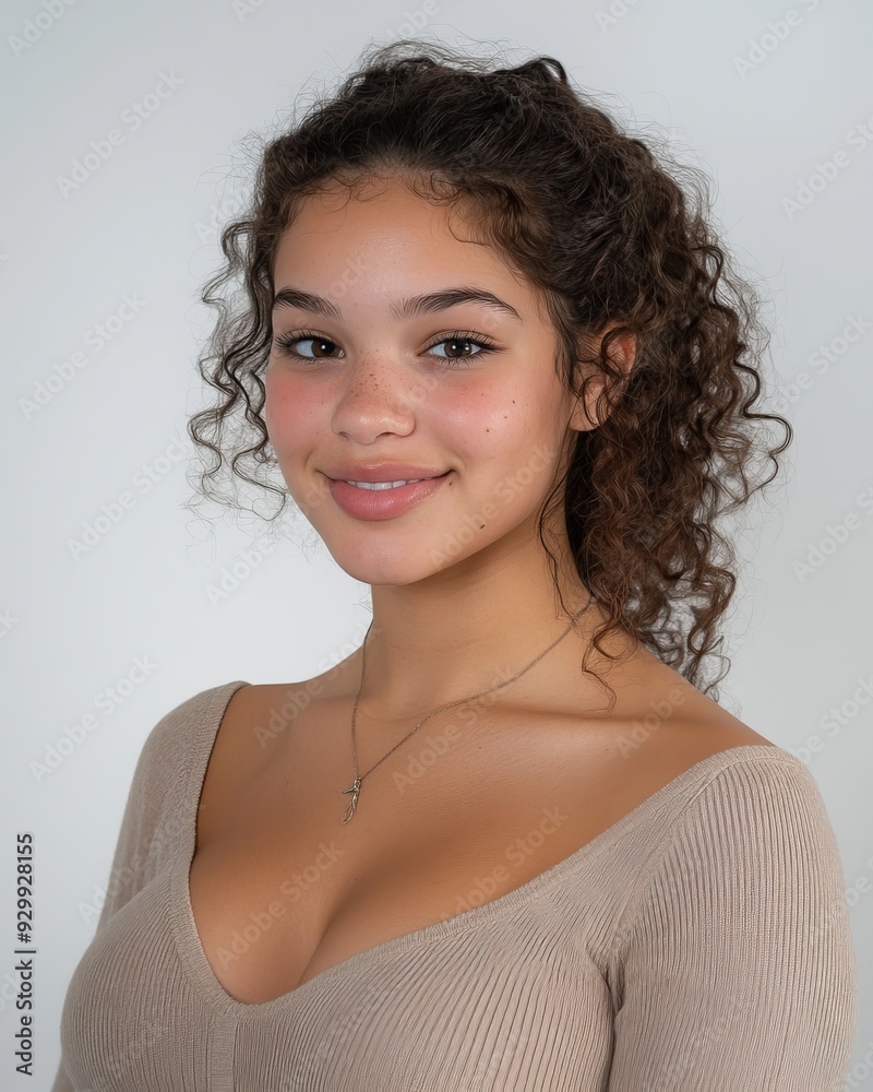 African American woman looking up with a smile, isolated on transparent background African American woman looking up with a smile, isolated on transparent background