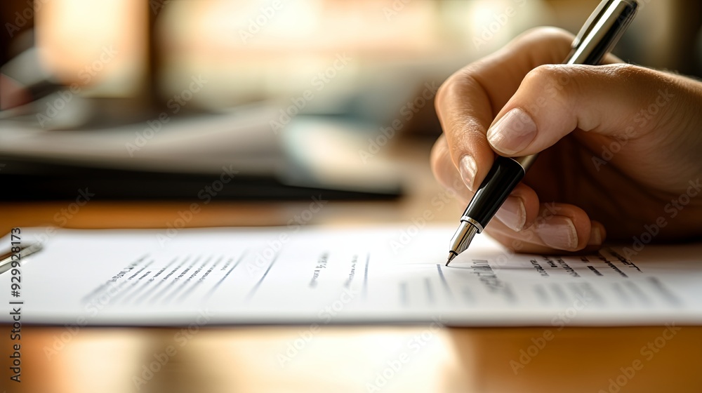 A person is writing on a piece of paper with a pen A person is writing on a piece of paper with a pen