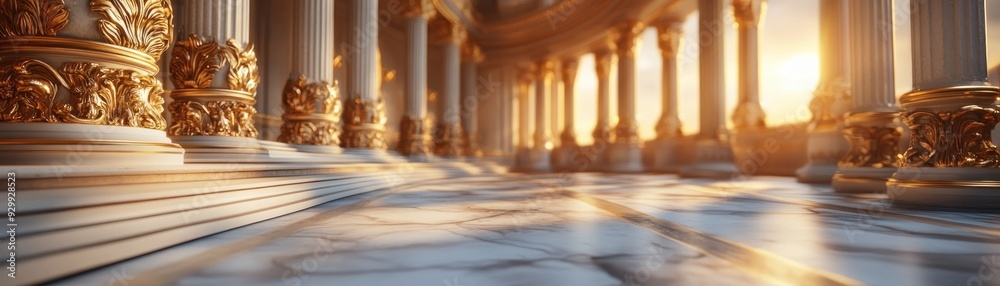 Fototapeta premium Golden Hour in a Vintage Auditorium Sunlight Illuminates Intricate Decor, Shadows Dance, Anticipation Rises, A Dramatic Scene of Timeless Beauty