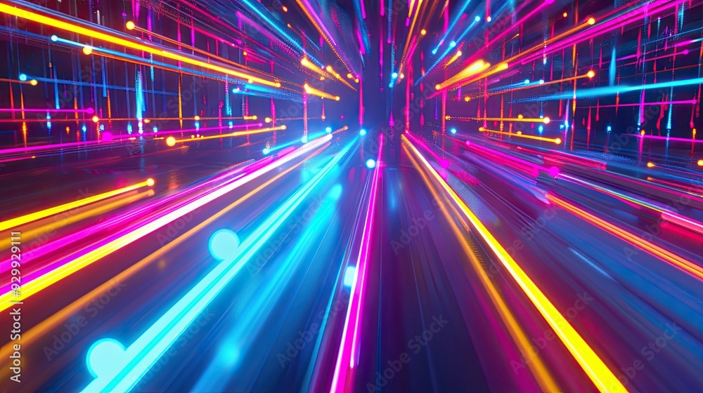 Abstract Neon Lights Speeding Through a 3D Tunnel Abstract Neon Lights Speeding Through a 3D Tunnel
