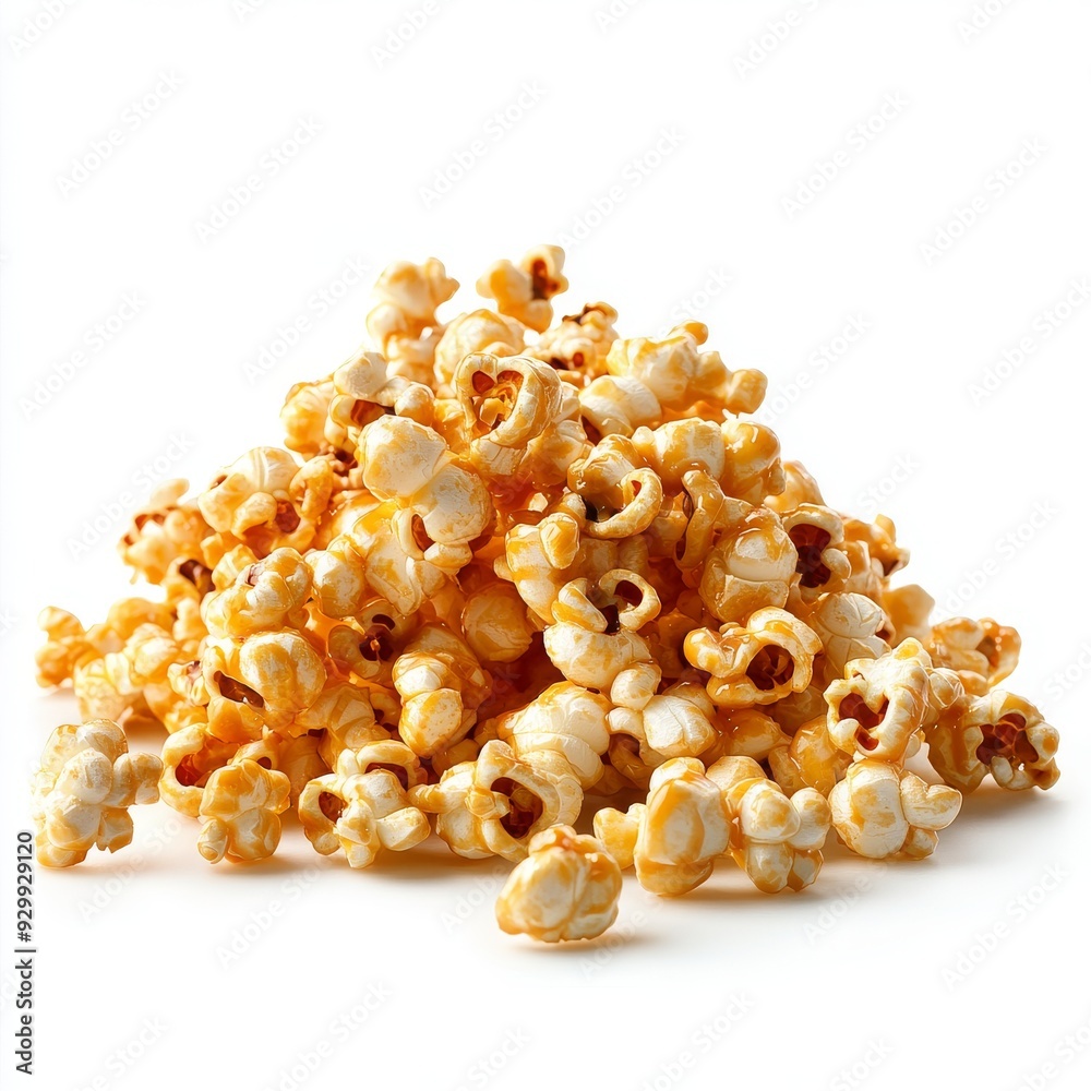 Isolated caramel popcorn, snacks, and food for watching movies Isolated caramel popcorn, snacks, and food for watching movies