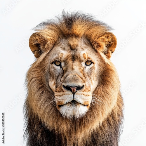 Cutout portrait of a lion face on a transparent background.
