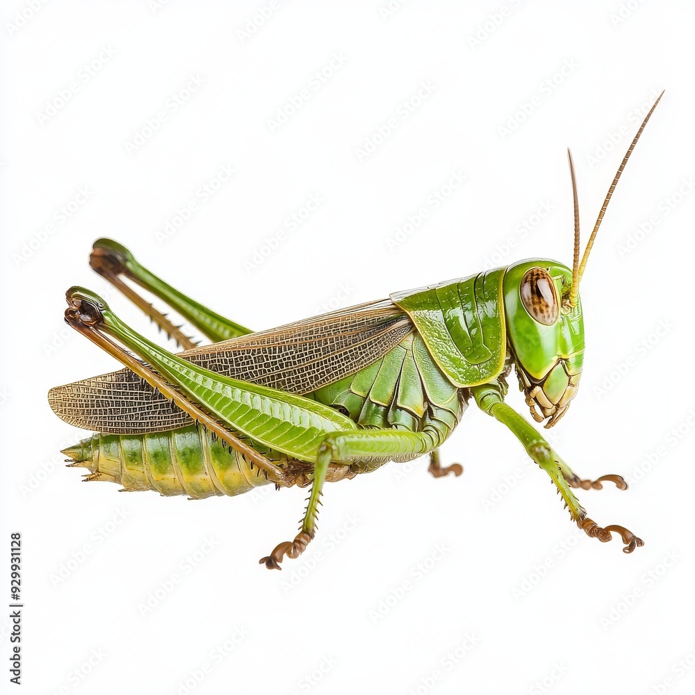 Close-up of a grasshopper's full body, isolated on white Close-up of a grasshopper's full body, isolated on white